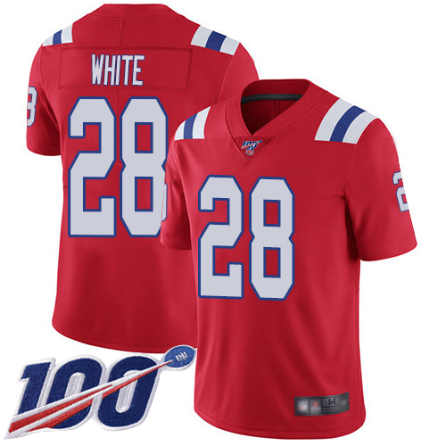 New England Patriots Football #28 Vapor Untouchable 100th Season Limited Red Men James White Alternate NFL Jersey->new england patriots->NFL Jersey